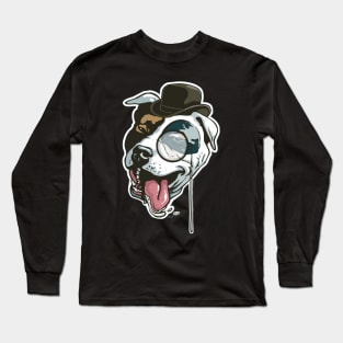 Hipster Pit Bull With Bowler Hat Monocle Long Sleeve T-Shirt